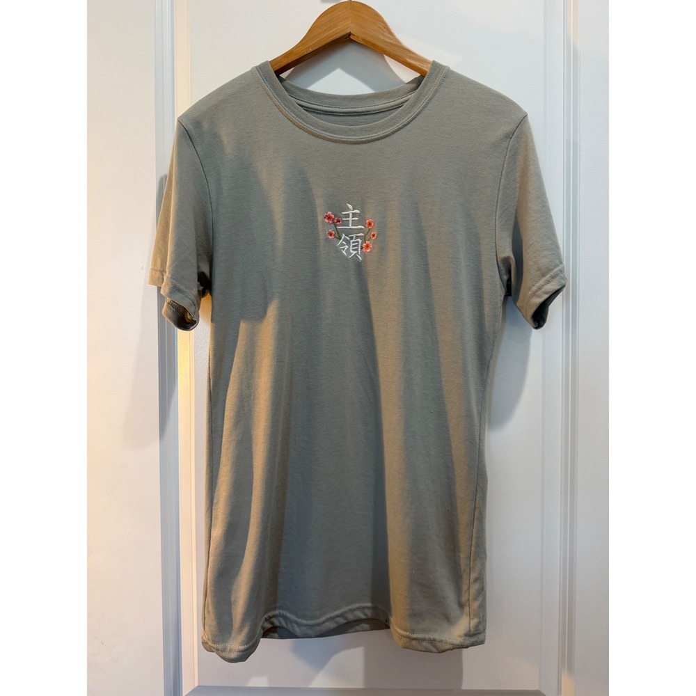East West Japan Cherry Blossom Castle Graphic T-Shirt Sage Green Small